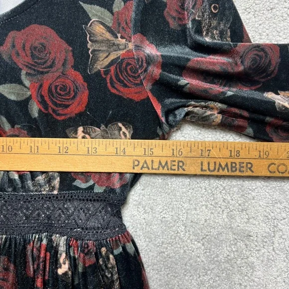 Thorn & Fable Dress Womens SM Velvet Bell Sleeve Mini Dress Rose Butterfly Print - Picture 11 of 15